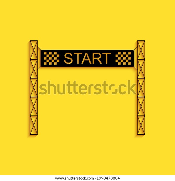 Black Starting line icon isolated on\
yellow background. Start symbol. Long shadow\
style.
