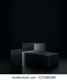 Black Steps, Product Stage. 3D Rendering