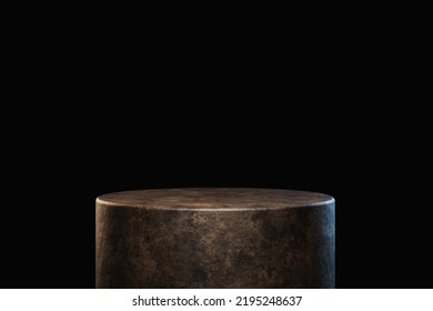 Black Stone Podium 3d Background Or Luxury Presentation Cylinder Product Display Rock Marble Premium Platform Stand On Dark Empty Stage Minimal Pedestal Backdrop With Blank Advertising Show Scene.