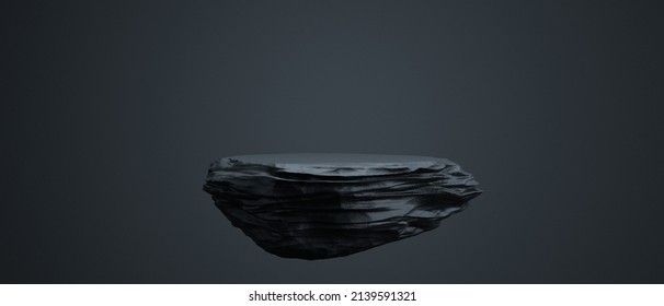 Black stone podium, Product display stand on black background. 3D rendering illustration