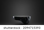 Black Stone and Rock Abstract shape 3d render illustration. 
Cut podium, pedestal for brand product exhibition. 
Solid dark black color. Mockup template for ads design.