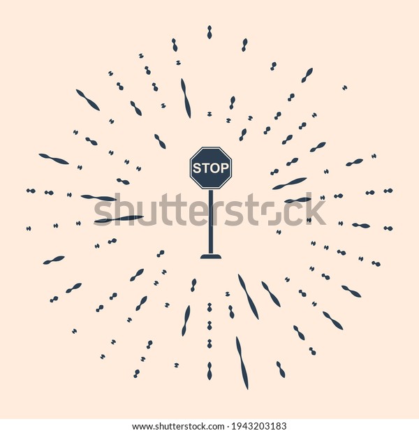Black Stop icon\
isolated on beige background. Traffic regulatory warning stop\
symbol. Abstract circle random\
dots