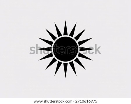 A black sun symbol with sharp rays emanating from a central circle, set against a white backdrop.