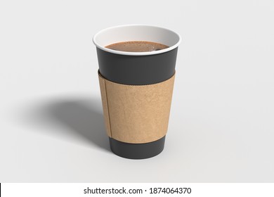 Black Take Away Coffee Paper Cup Mock Up With Holder On White Background. 3d Render