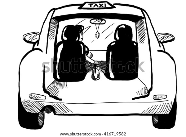black\
taxi sign with car on white background rear\
view