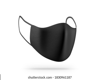 Black Textile Face Mask Mockup Front Half Side View Isolated On White, 3d Rendering