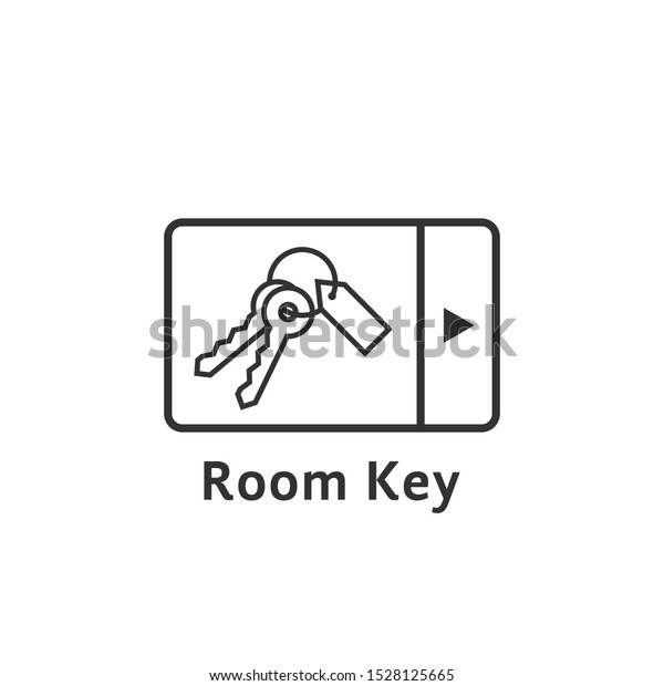 black thin line digital room key logo. concept
of card sign for the entrance to the hotel number. simple flat
contour style trend modern logotype graphic art design isolated on
white background