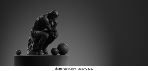Black Thinking Man Statue 3d Render