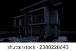 black tone Modern contemporary style house with garage and natural scenery background
