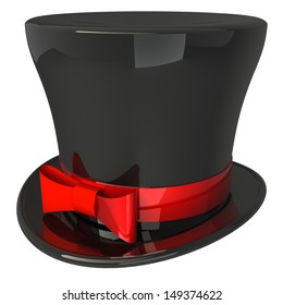 black top hat with red band