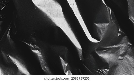 Black transparent plastic wrap texture overlay background. Realistic plastic for poster design and photo overlay effect. Wrinkled plastic surface pattern for graphic design sources and element mockup.