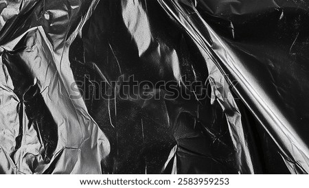 Black transparent plastic wrap texture overlay background. Realistic plastic for poster design and photo overlay effect. Wrinkled plastic surface pattern for graphic design sources and element mockup.