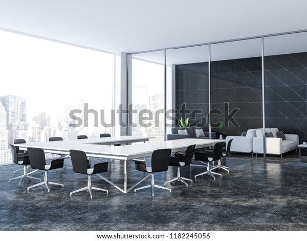 Black Triangular Tiled Conference Room Interior Stock Illustration 