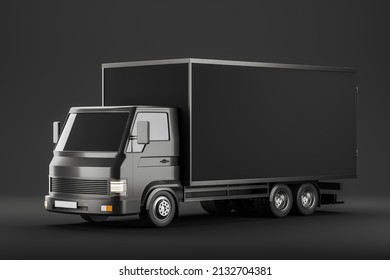 Black Truck For Delivery Service Isolated Over Dark Background. Concept Of Shipment. Mock Up Copy Space For Brand And Logo. 3D Rendering