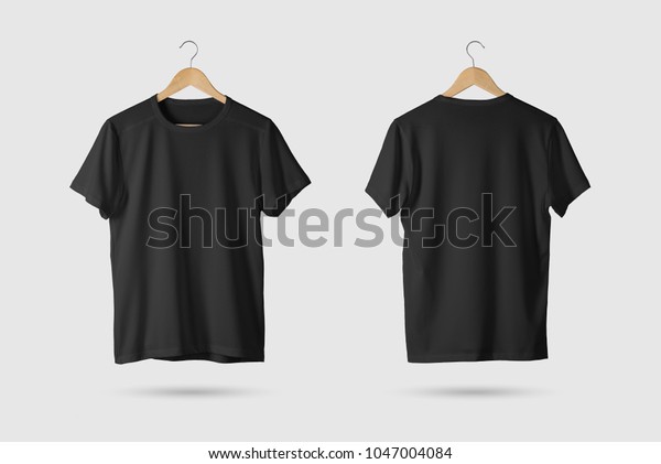 Download Black Tshirt Mockup On Wooden Hanger Stock Illustration ...