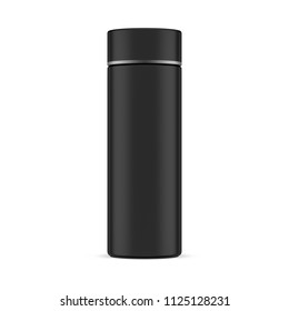 Black Tube Tin Can Thermos Mockup Isolated On White, 3d Rendering