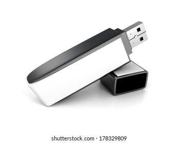 black usb flash drive stick on the white background