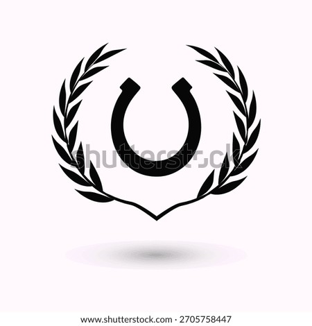 Black vector icon featuring a stylized horseshoe framed by a laurel wreath with a subtle drop shadow Symbolizes luck success victory equestrian sports and classic achievement
