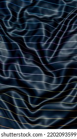 Black Vertical Background With Wrinkles And Multicolored Lines. 3d Render