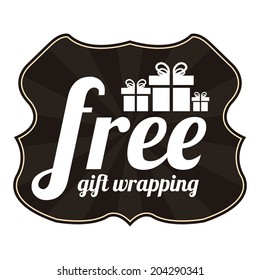 Black Vintage Style Free Gift Wrapping With Gift Box Icon, Sticker, Badge Or Label Isolated On White Background 