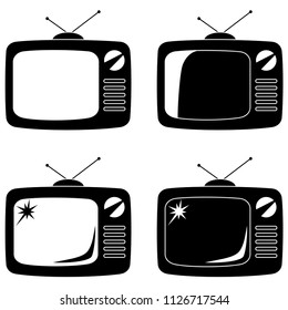 Black vintage tv silhouette set isolated on white background. Media theme illustration for icon, sticker sign, patch, certificate badge, gift card, stamp logo, label, poster - Powered by Shutterstock