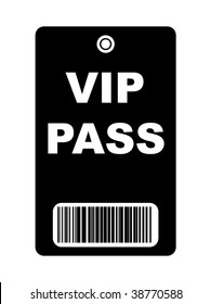 Black VIP Access Pass With Bar Code, Isolated On White Background.