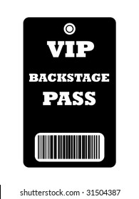 Black VIP backstage pass with bar code, isolated on white background.