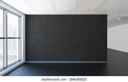 Black Wall Mural At Office 3d Rendering Mock Up