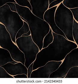 Black watercolor background with golden line and Liquid marble texture. Seamless pattern abstract leaf. Modern background. Elegant luxury wallpaper hand painted - Powered by Shutterstock