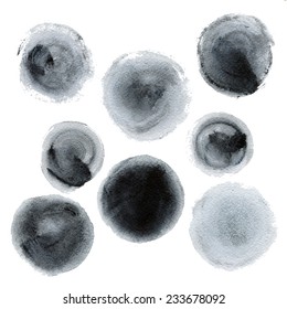 Black watercolor bubbles. Isolated shapes on white background.