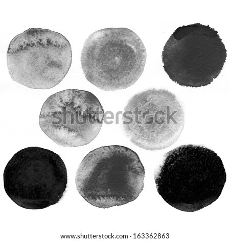 Black watercolor bubbles. Isolated shapes on white background. 
