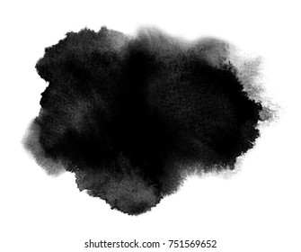 Black watercolor stain with wash and splashes. Watercolor