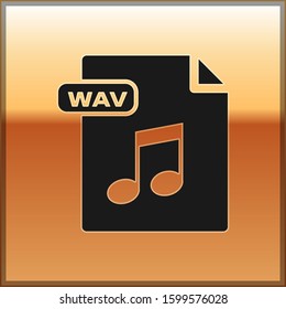 Black WAV File Document. Download Wav Button Icon Isolated On Gold Background. WAV Waveform Audio File Format For Digital Audio Riff Files.  