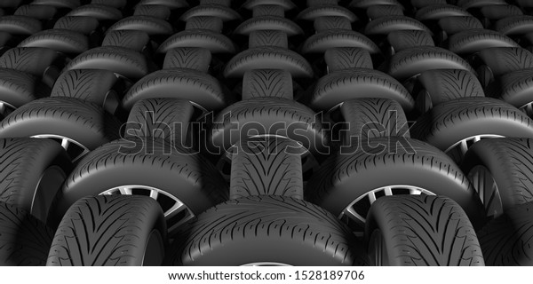 black\
wheels on a black background, 3d\
illustration