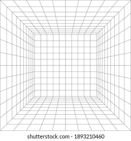 Black And White 3D Grid.  White Background With Black 3D Grid.