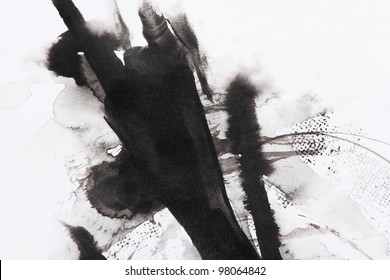 black and white abstract brush painting