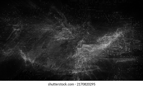 Black And White Abstract Digital Code. Concept 3D Illustration Background As Crypto Currency, NFT, Video Gaming Overlay With Network Cyber Security Hex Code For Landing Page And Banner Showcase