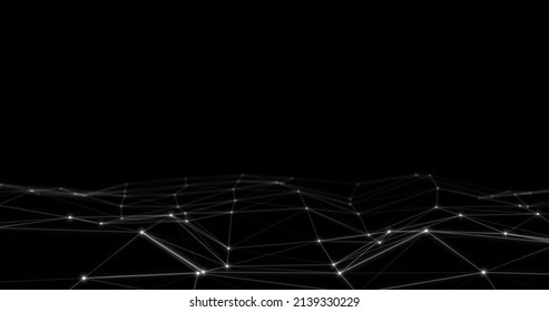 Black And White Abstract Illustration With Web Spider Data Node Network Wave Future Digital Technology Innovation Background Digital Cyber Line Wireframe Structure