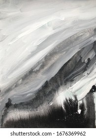 Black White Abstract Landscape Painting