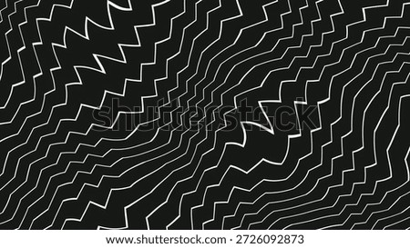 Black and white abstract pattern with sharp zigzag lines forming a continuous maze-like with contrast