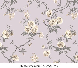 Black and white all over repeat digital floral seamless - Shutterstock ID 2359950745