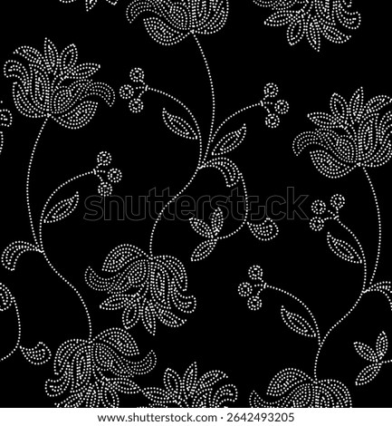 Black and white Allover pattern Seamless beautiful ethnic floral Traditional Flower, Wallpaper, illustration, Dijital print 