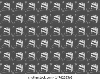 Black & White Background of Chalk Illustration of Oversized Slice of Chocolate Cake Topped w/Strawberry and Bordered w/Whimsical Scroll Flourish - Powered by Shutterstock