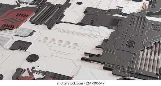 Black White Background Red Structure Technology Concept Sci-fi Abstract Electronic Circuit 3d Rendering.