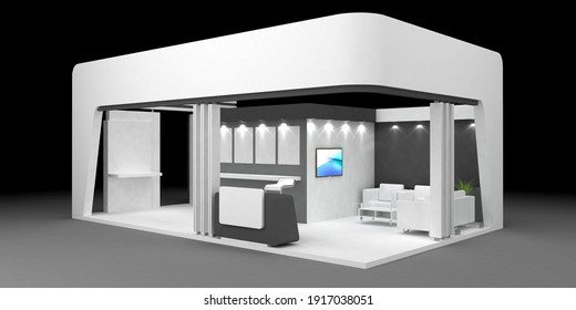 Black and white booth design 3d render