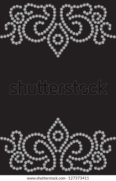 Black and white border, dotted swirl pattern\
isolated  on black, decorative jewelry ornament. Vector version\
available in my\
portfolio