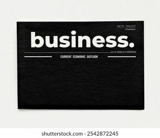 Black and white business magazine cover with bold text. Business theme, economic outlook focus. Minimalist design, business-centric, economic insights. Business newspaper clipping. - Powered by Shutterstock