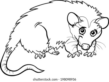 Black White Cartoon Illustration Cute Opossum Stock Illustration ...