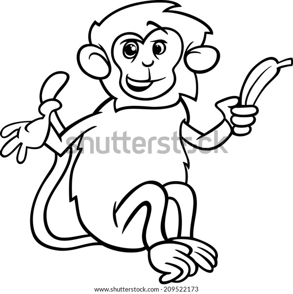 Black White Cartoon Illustration Cute Monkey Stock Illustration