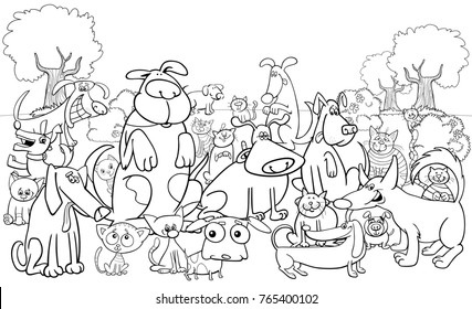 Black White Cartoon Illustration Dogs Cats Stock Illustration 765400102